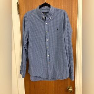 Ralph Lauren Classic Plaid Button Down Shirt- Blue- Sz Lg